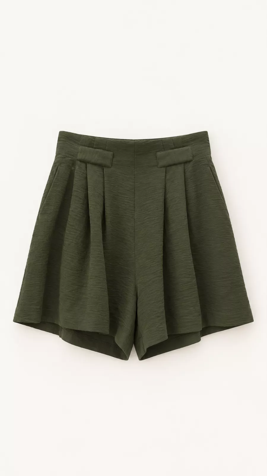 Short taille haute à plis – Vert kaki