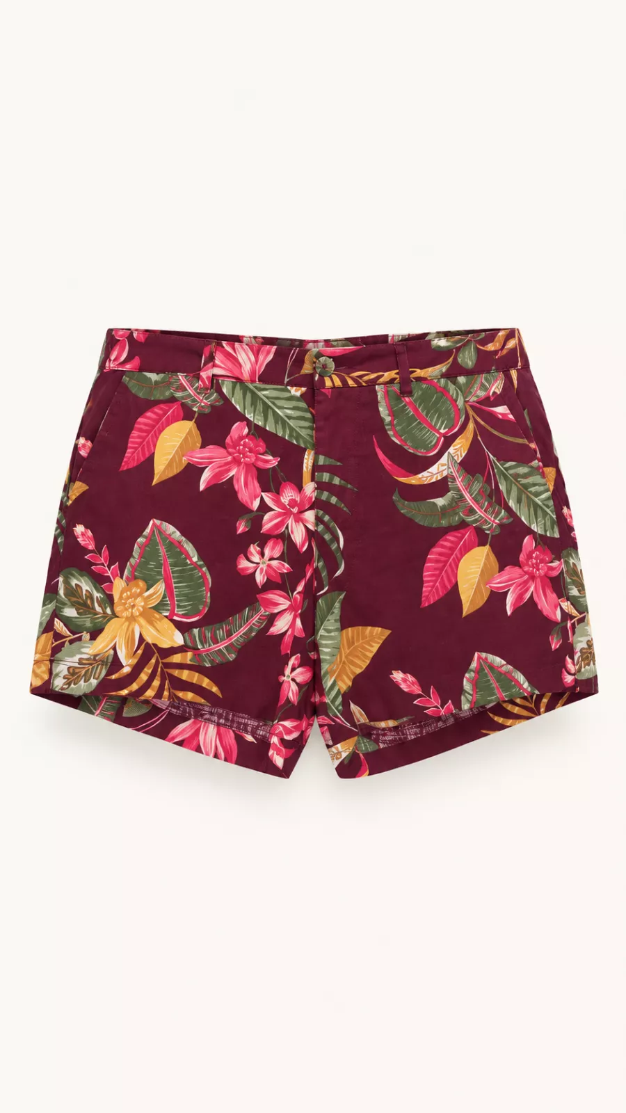 Short fleuri tropical bordeaux pour femme