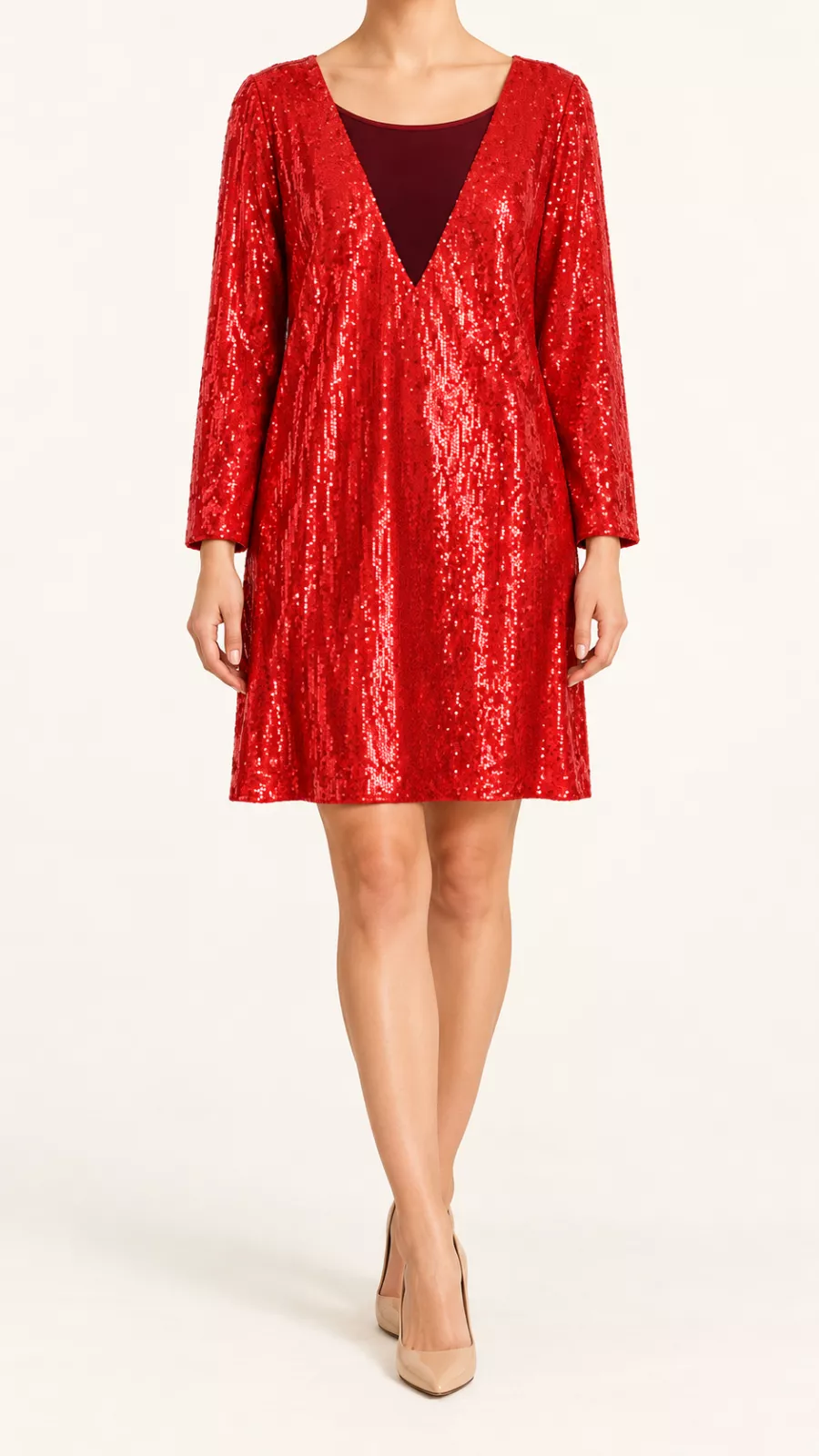 Robe GUESS rouge à sequins – Manches longues