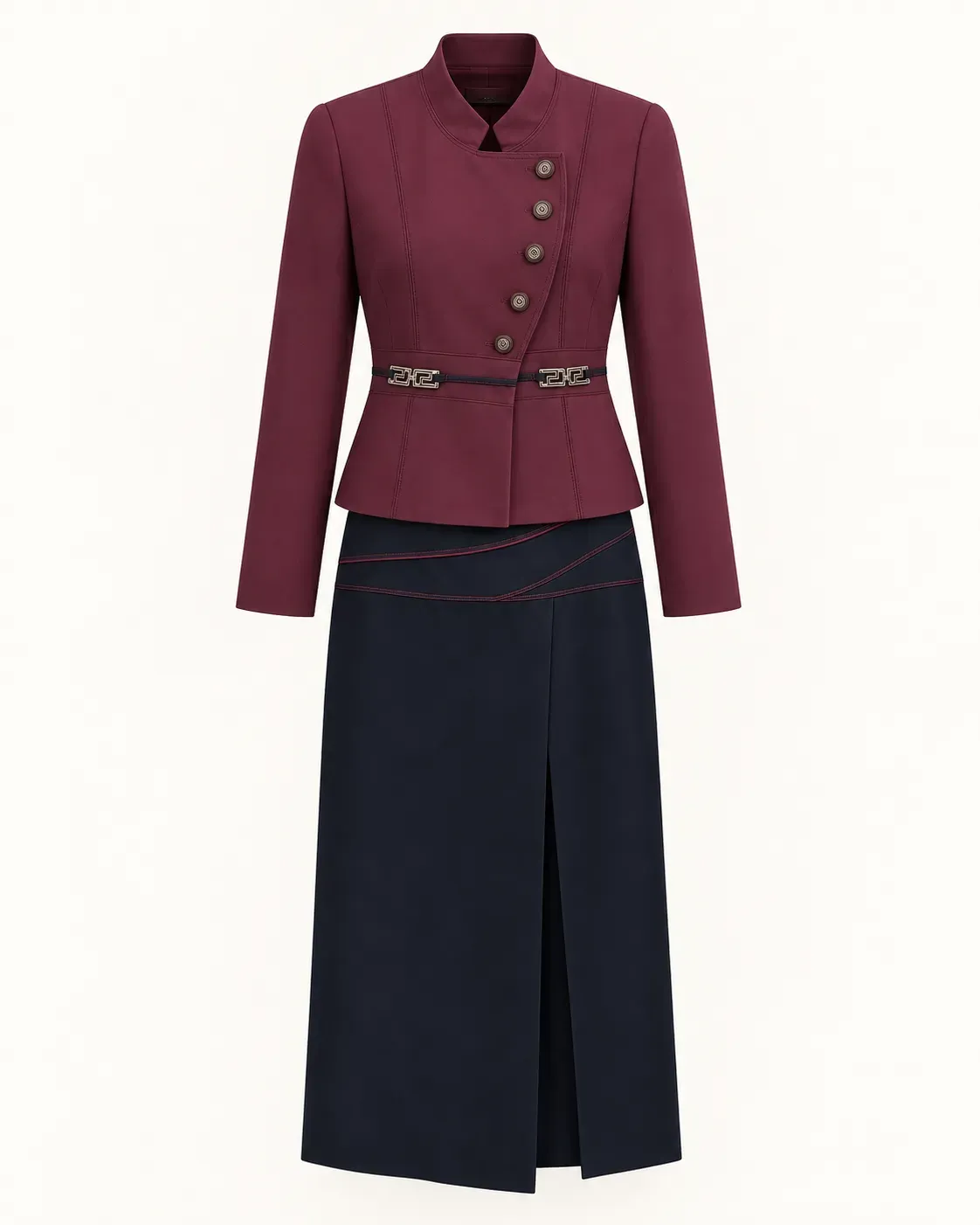 Ensemble tailleur bordeaux & jupe bleu marine